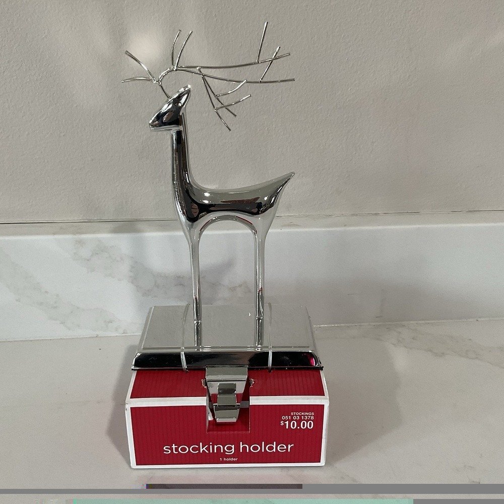 Silver Reindeer Stocking Holder